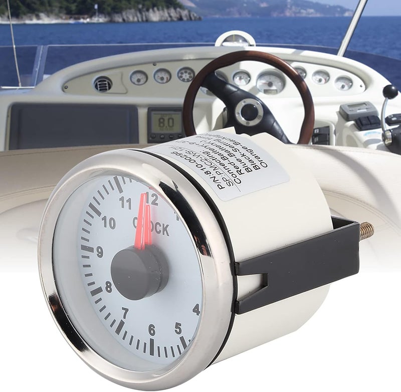 equlup 2in Dial Clock Meter, 0‑12 Hourmeter Clock Instrument Panel Gauges Display Red Backlight 12V/24V Universal Car Air Vent Decorative Watch for Auto Boat Motorcycle (white) - Image 5